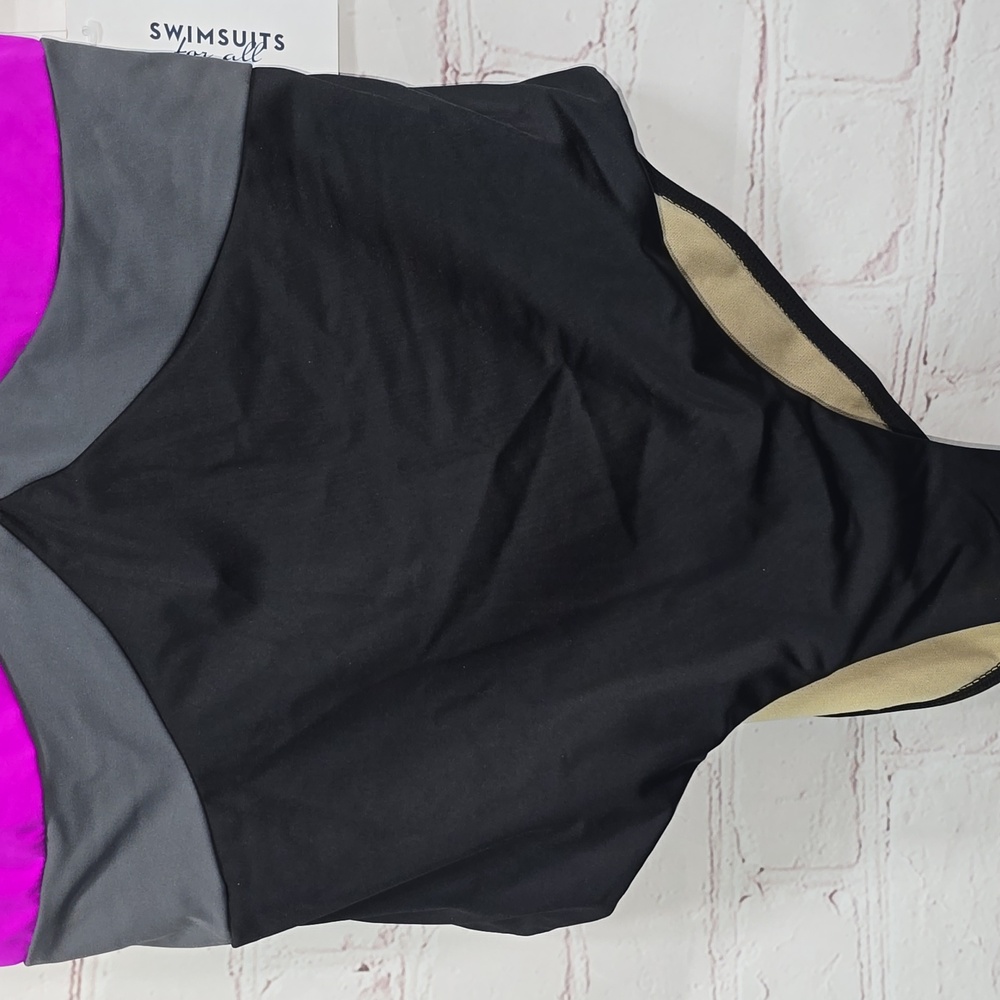Swimsuits for All Colorblock V-Neck One Piece Swimsuit Fushia Womens Size 14 NWT - Picture 3 of 15